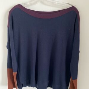 Eileen Fisher Women’s Oversized Sweater Navy Purple Brown Colour Block